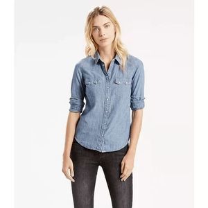 NEW Women L LEVIS Modern Sawtooth Pocket & Pearl Snap Denim Shirt 172790013 Blue